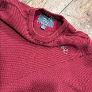 Abercrombie & Fitch Men's Deep Red Waffle-Knit Crewneck Sweater